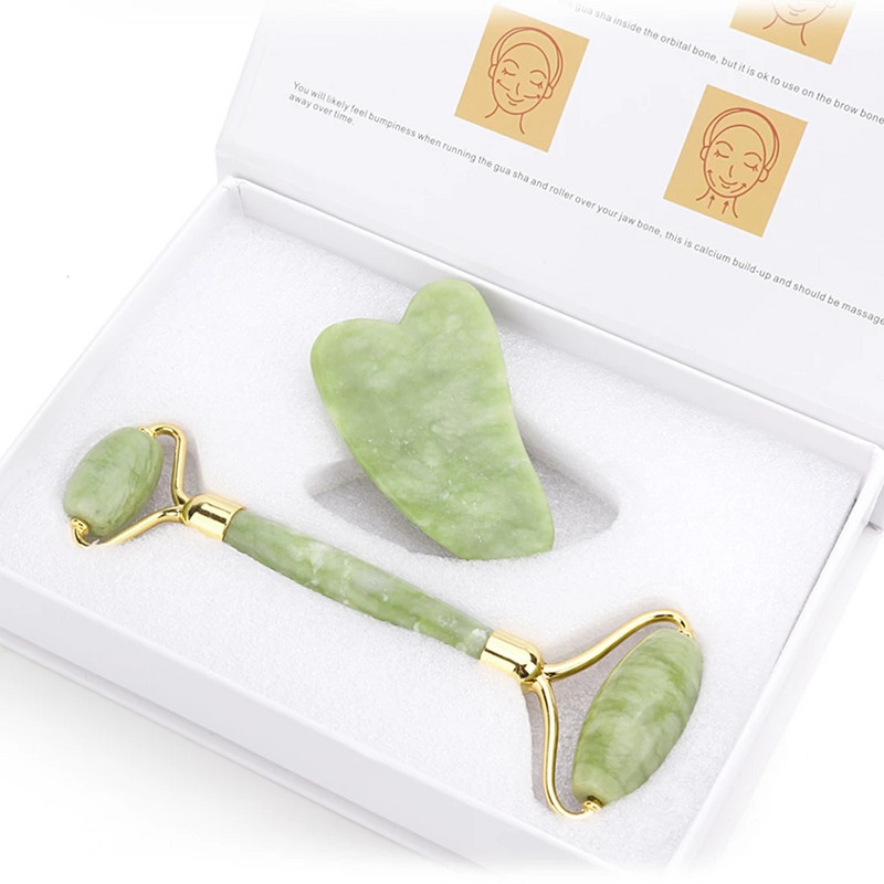 Természetes Rózsakvarc Jade Roller Gua Sha Set Arcmasszírozó Roller Jade Köves masszázskészlet Arc lifting Beauty Skin CareTool