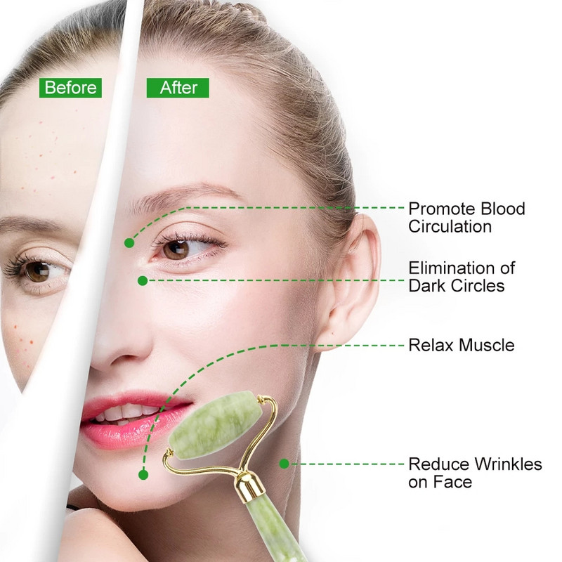 Természetes Rózsakvarc Jade Roller Gua Sha Set Arcmasszírozó Roller Jade Köves masszázskészlet Arc lifting Beauty Skin CareTool
