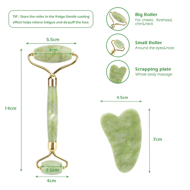 Természetes Rózsakvarc Jade Roller Gua Sha Set Arcmasszírozó Roller Jade Köves masszázskészlet Arc lifting Beauty Skin CareTool