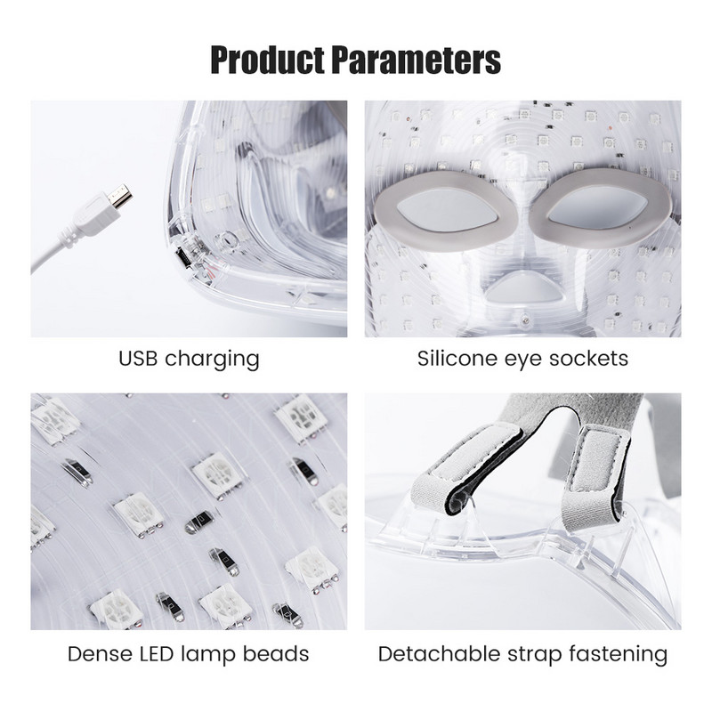 Belaidė 7 spalvų LED veido kaukė USB įkraunama grožio procedūra odos atjauninimo LED šviesos fotonų terapijos kaukė spuogų šalinimui