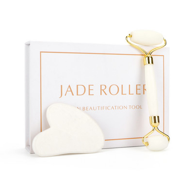 Természetes fehér jade jade görgős Gua Sha szett Eredeti jade kő masszírozó kaparós arc-lift arcmasszírozó állhoz, nyakhoz és testhez