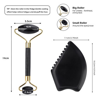 Black Jade Roller Sawtooth Scraping Board Set Face Massager Set Facial Gua Sha Kit Face Lift Beauty Health Skin Care Tools