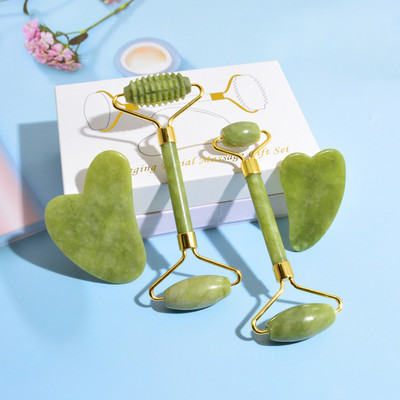 Rol de jad natural masaj spa Roz natural lucrat manual piatra Gua Sha Dispozitiv de frumusețe facială Instrument de îngrijire a pielii pentru costum Rol de jad