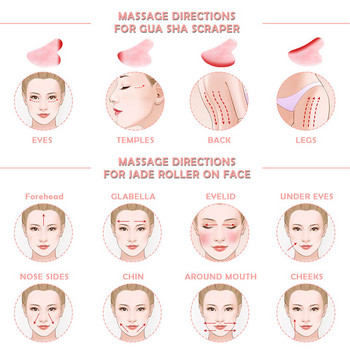 Φυσικό Rose Quartz Jade Roller Gua Sha Set Facial Body Massager Roller Jade Stone Massage Set Face Lifting Beauty Massage