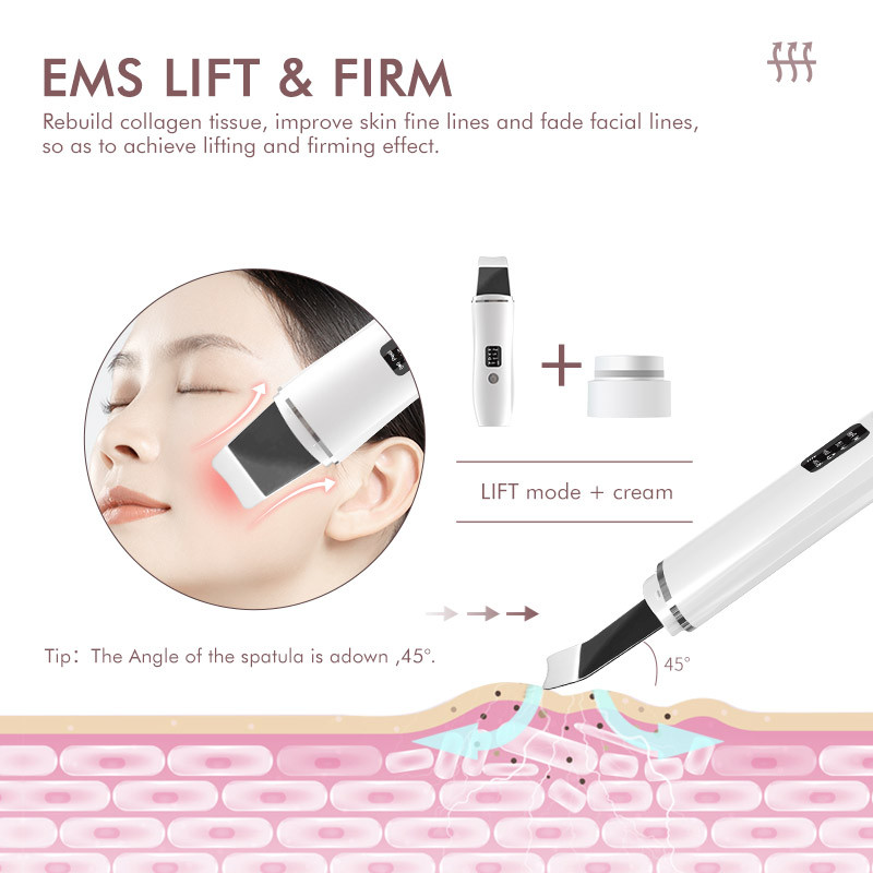 EMS ultrahangos bőrradír arc spatula mitesszer eltávolító mély arctisztító lift gépi peeling lapátos pórustisztító