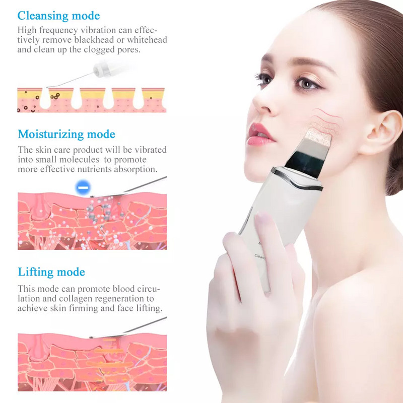 Ultrahangos bőrradír mély arctisztító ion akne mitesszer eltávolító peeling lapát tisztító arcmasszírozó arc lifting gép