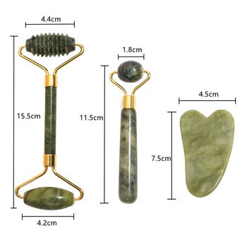 3 τμχ Μασάζ προσώπου Roller Massager Natural Jade Massage Roller Spatula Σετ περιποίησης προσώπου Roller Facial Jade Roller Massage