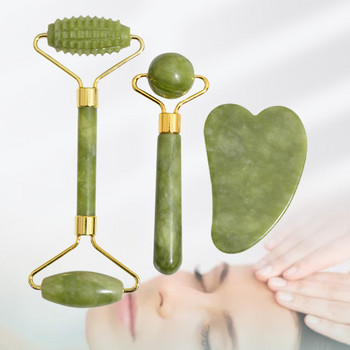 3 τμχ Μασάζ προσώπου Roller Massager Natural Jade Massage Roller Spatula Σετ περιποίησης προσώπου Roller Facial Jade Roller Massage