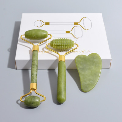 3db Arcmasszírozó görgős masszírozó Natural Jade masszázs görgős spatula készlet Arcápoló görgős arcápoló Jade görgős masszázs