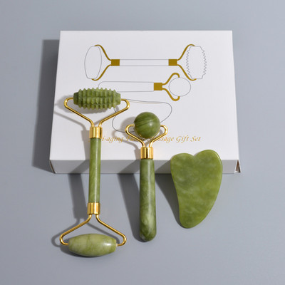 3db Arcmasszírozó görgős masszírozó Natural Jade masszázs görgős spatula készlet Arcápoló görgős arcápoló Jade görgős masszázs