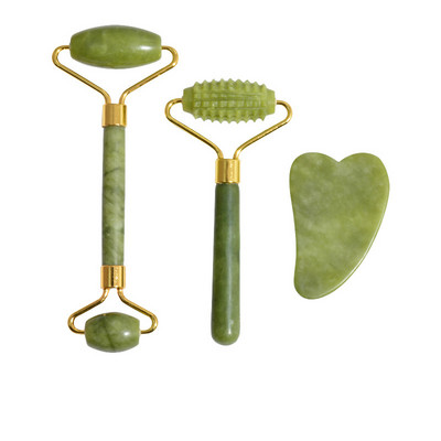 3db Arcmasszírozó görgős masszírozó Natural Jade masszázs görgős spatula készlet Arcápoló görgős arcápoló Jade görgős masszázs