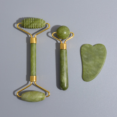 3db Arcmasszírozó görgős masszírozó Natural Jade masszázs görgős spatula készlet Arcápoló görgős arcápoló Jade görgős masszázs
