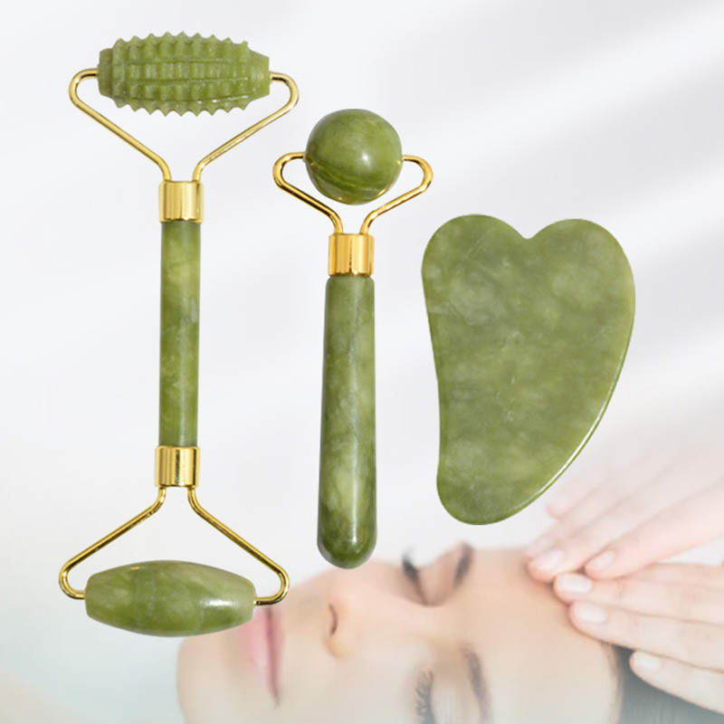 3db Arcmasszírozó görgős masszírozó Natural Jade masszázs görgős spatula készlet Arcápoló görgős arcápoló Jade görgős masszázs