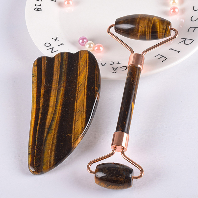 Natural Gua Sha Board bőrápoló masszírozó arc szépségéhez Jade görgős gouache kaparó Tigereye Stone Guasha cellulit masszázs