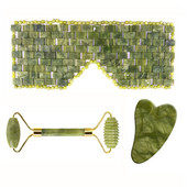 Jade szemmaszk arcmasszírozó természetes kő gouache kaparó Jade henger Gua Sha készlet Arcmasszázs görgő Guasha Board szépségápolás