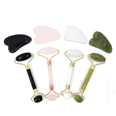 Green Pink Jade Roller Massager For Face Natural Stone Slimming Lift Lift Massage Facial Tools for Chin Neck Beauty Skin Tools