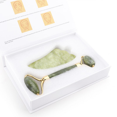 Natural Face Roller Gua Sha Set Rózsakvarc Jade Hengermasszírozó Stone Beauty Health Bőrápolás Masszázseszköz Masszírozó arcra