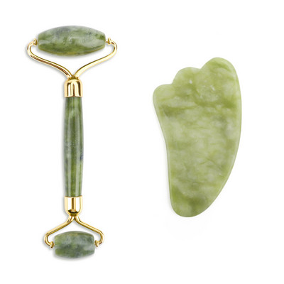 Natural Face Roller Gua Sha Set Rózsakvarc Jade Hengermasszírozó Stone Beauty Health Bőrápolás Masszázseszköz Masszírozó arcra