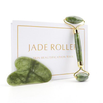 Natural Face Roller Gua Sha Set Rózsakvarc Jade Hengermasszírozó Stone Beauty Health Bőrápolás Masszázseszköz Masszírozó arcra