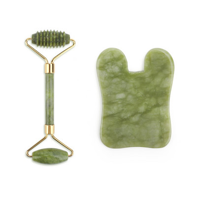 Natural Face Roller Gua Sha Set Rózsakvarc Jade Hengermasszírozó Stone Beauty Health Bőrápolás Masszázseszköz Masszírozó arcra