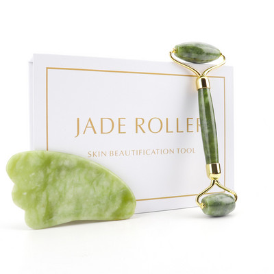 Natural Face Roller Gua Sha Set Rózsakvarc Jade Hengermasszírozó Stone Beauty Health Bőrápolás Masszázseszköz Masszírozó arcra