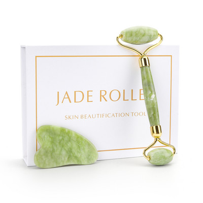 Natural Face Roller Gua Sha Set Rózsakvarc Jade Hengermasszírozó Stone Beauty Health Bőrápolás Masszázseszköz Masszírozó arcra