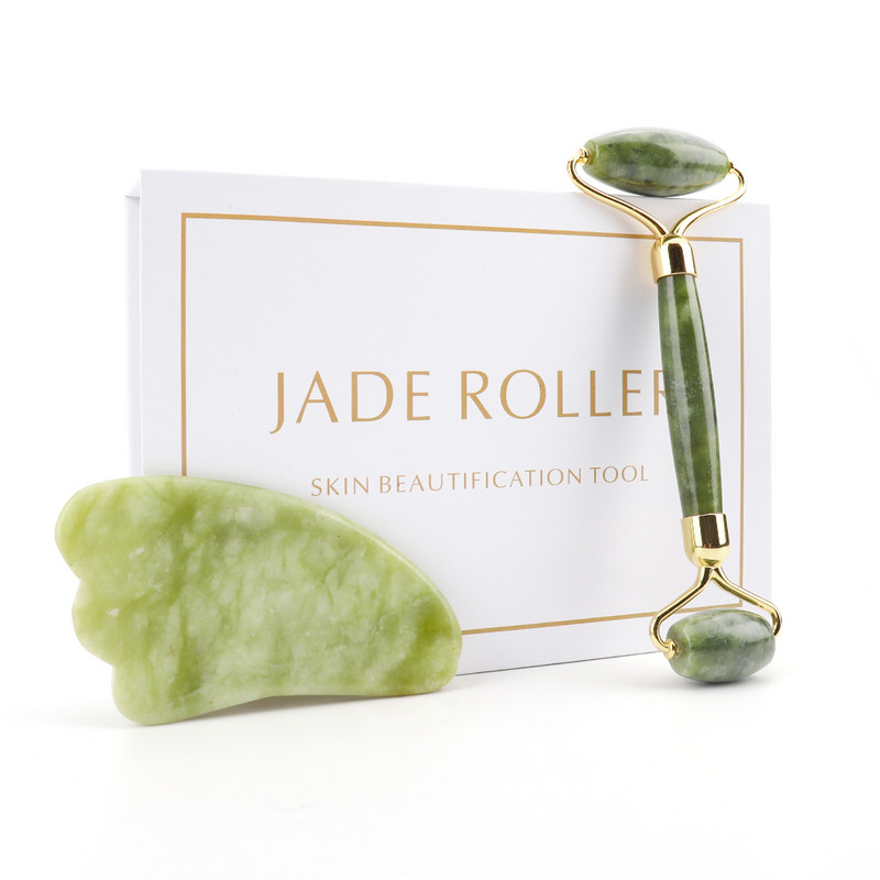 Natural Face Roller Gua Sha Set Rózsakvarc Jade Hengermasszírozó Stone Beauty Health Bőrápolás Masszázseszköz Masszírozó arcra