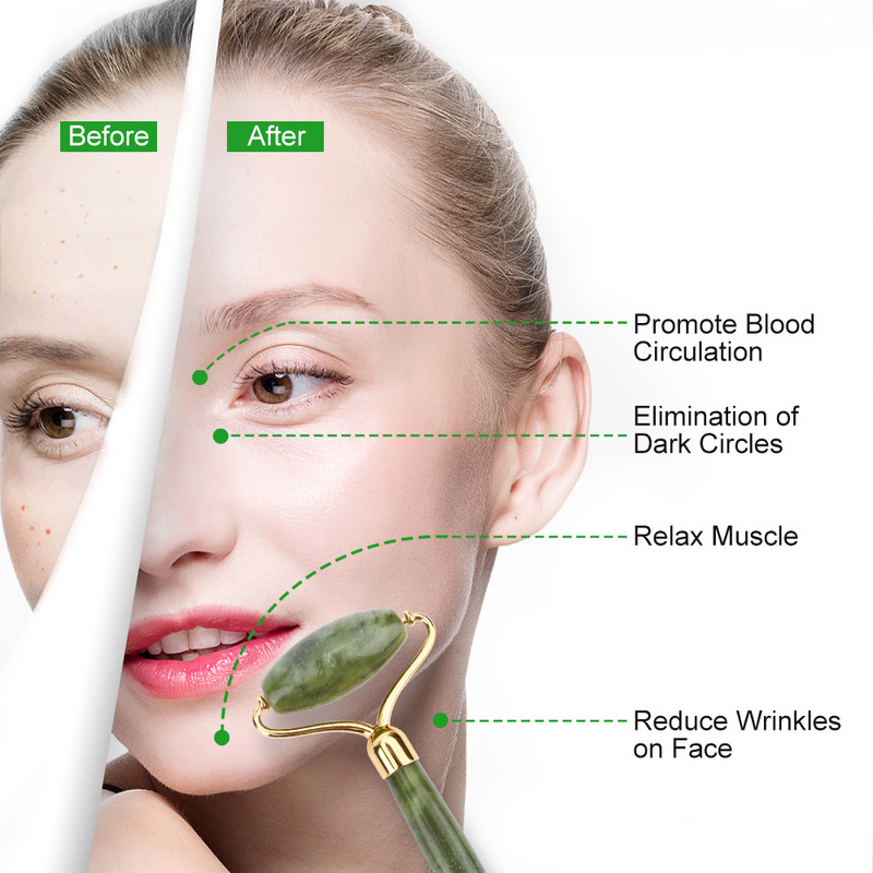 Natural Face Roller Gua Sha Set Rózsakvarc Jade Hengermasszírozó Stone Beauty Health Bőrápolás Masszázseszköz Masszírozó arcra