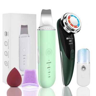 Ultrazvučni piling kože Masažer za lice 2+3 kompleta Ionski odstranjivač mitesera Lopata za ljuštenje Čistač EMS LED stroj za podizanje lica