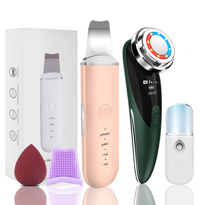 Ultrazvučni piling kože Masažer za lice 2+3 kompleta Ionski odstranjivač mitesera Lopata za ljuštenje Čistač EMS LED stroj za podizanje lica