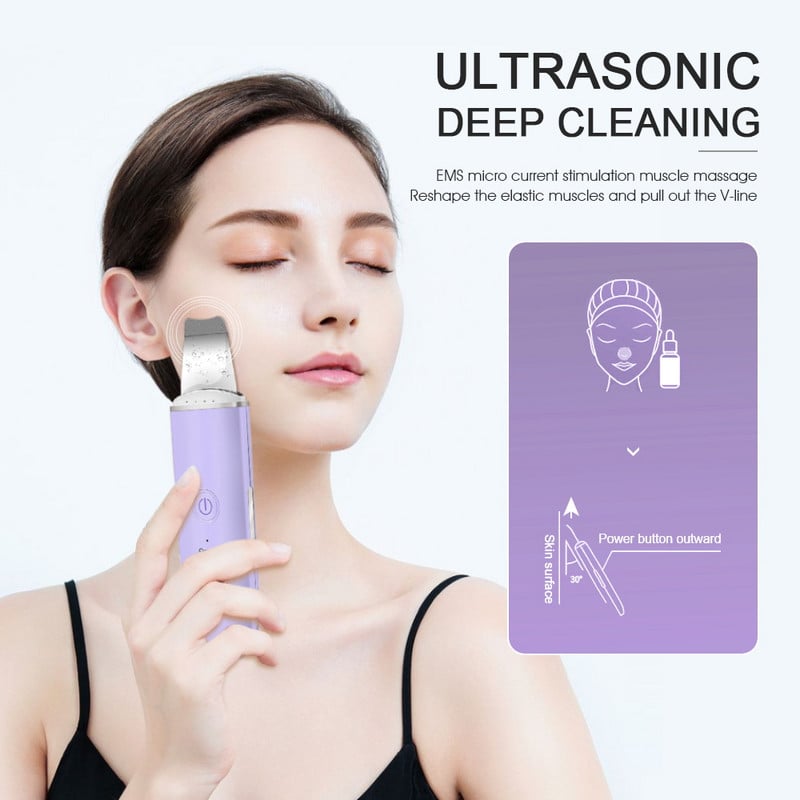 Ultrahangos bőrradír arctisztító ion akne mitesszer eltávolító peeling lapát tisztító arcmasszírozó kaparó arc lifting