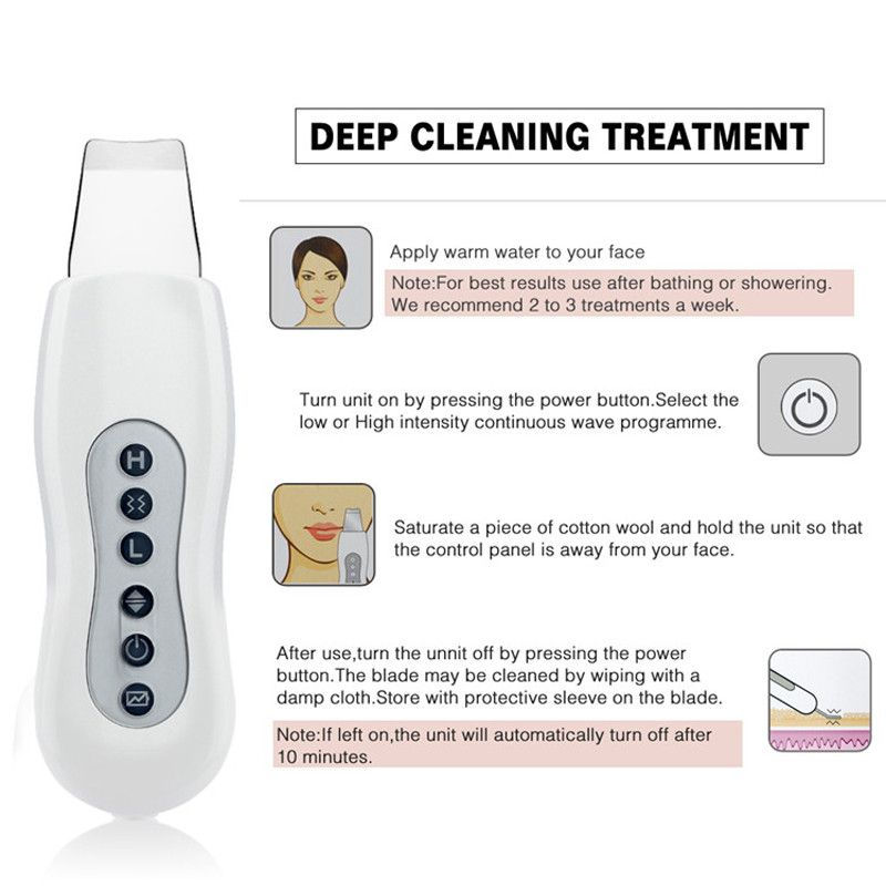 Ultrahangos arctisztító bőrradír ultrahangos vibrációs masszírozó mitesszer akne eltávolító pórusok peeling Clean Tone lifting spatula