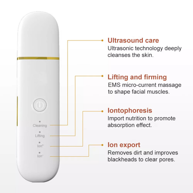 Professzionális ultrahangos ionos arcbőrradír elektromos hámlasztó pórustisztító mitesszer eltávolító újratölthető szépségápoló készülék
