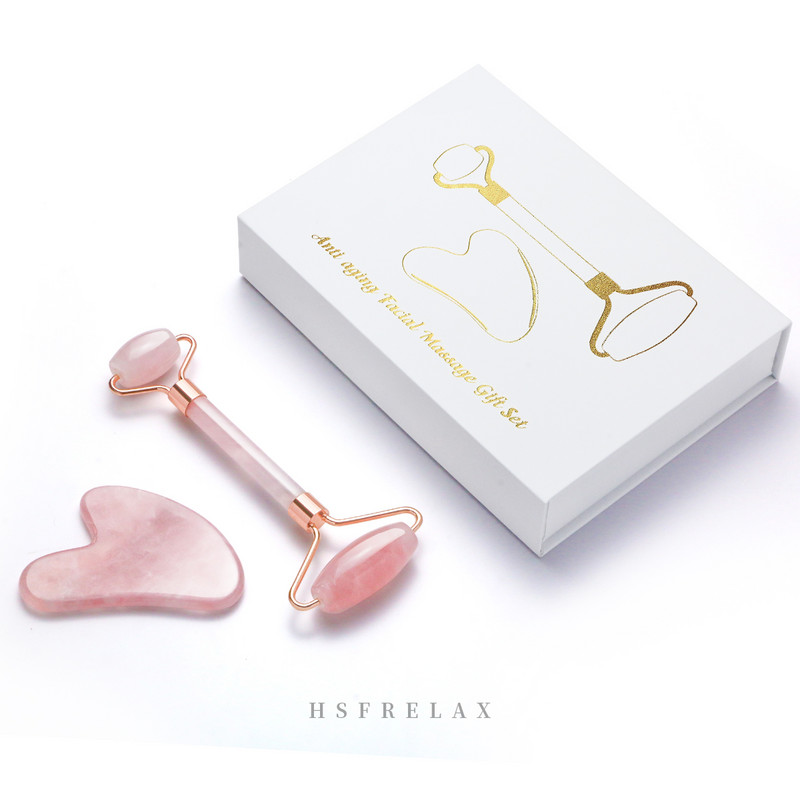 Najprodavaniji Privatna robna marka Visokokvalitetni Guasha 100% prirodni kvarcni ružičasti zlatni masažer od žada Roller za lice protiv starenja Roll za lice