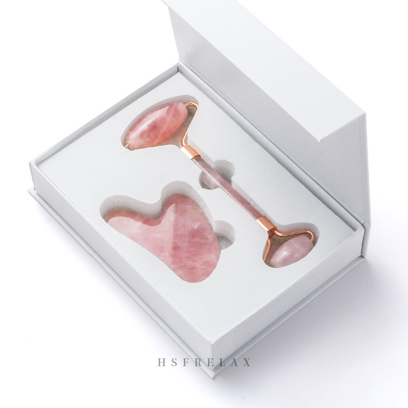 Najprodavaniji Privatna robna marka Visokokvalitetni Guasha 100% prirodni kvarcni ružičasti zlatni masažer od žada Roller za lice protiv starenja Roll za lice