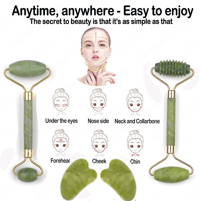 Guasha kaparó Jade görgős arcmasszázs Gua sha kaparó Jade görgő Microniddle görgős arcmasszírozó szépség nyak vékony eszköz