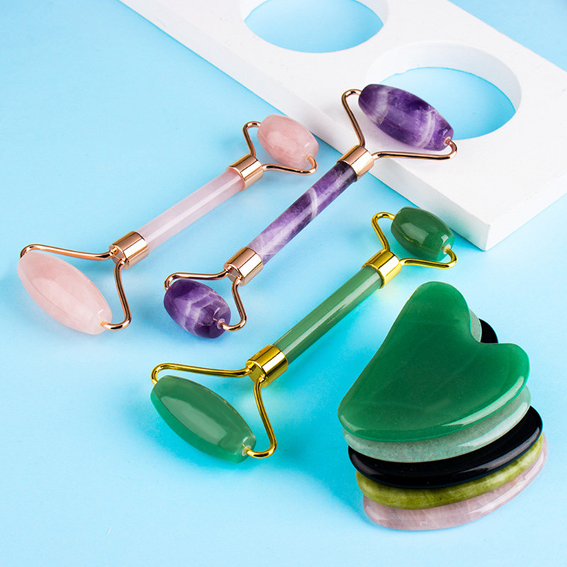 Gua Sha Jade görgős készlet masszírozó arcra test szépség bőrápolás Gouache kaparó Guasha bőrápoló arc lift cellulit masszázs eszköz