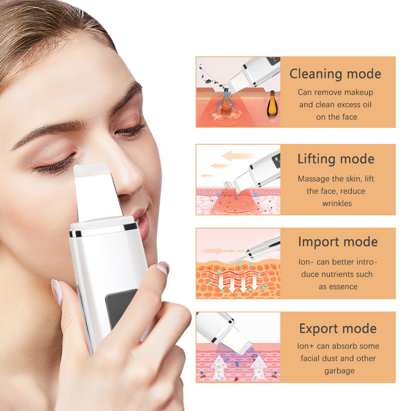 Ultrahangos vibrációs mitesszer eltávolító mélytisztító arcbőrradír pórustisztító lifting gép arcra Led peeling lapát
