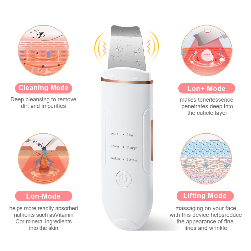 Ultrahangos bőrradír elektromos arc peeling spatula rádiófrekvenciás EMS mitesszer eltávolító pórustisztító arc lifting