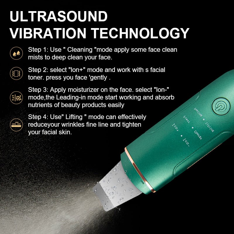 Ultrahangos bőrradír elektromos arc peeling spatula rádiófrekvenciás EMS mitesszer eltávolító pórustisztító arc lifting