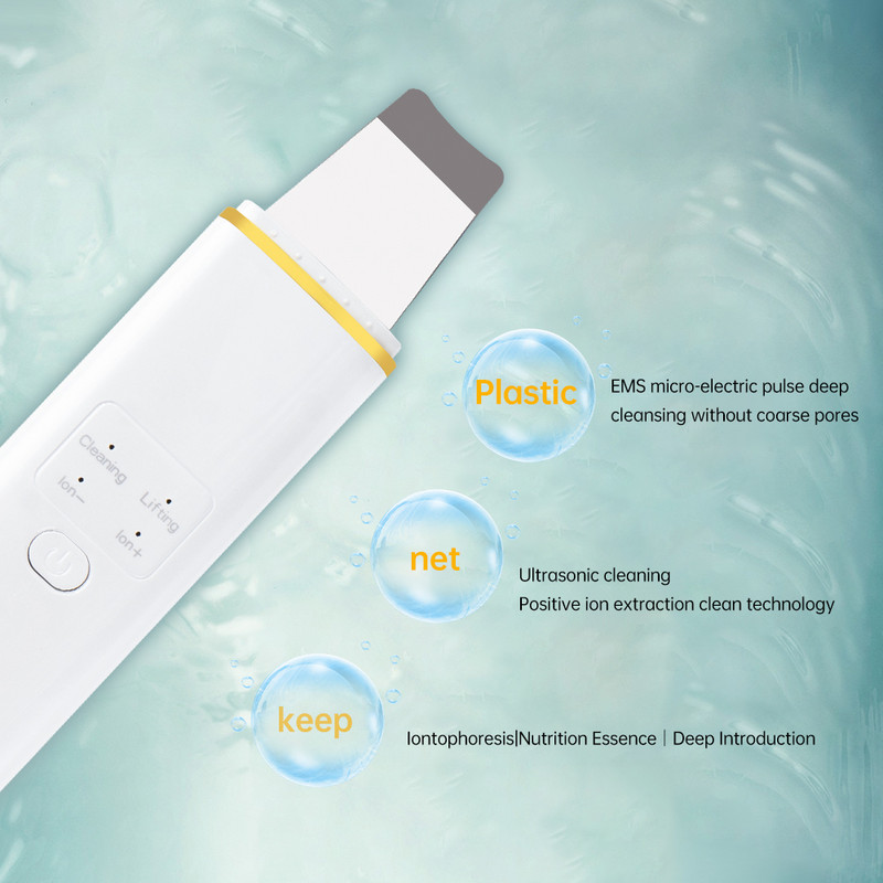 Ultrahangos bőrradír vibrációs arc spatula mitesszer eltávolító arcradír lapát Tiszta kavitációs peeling arc lifting