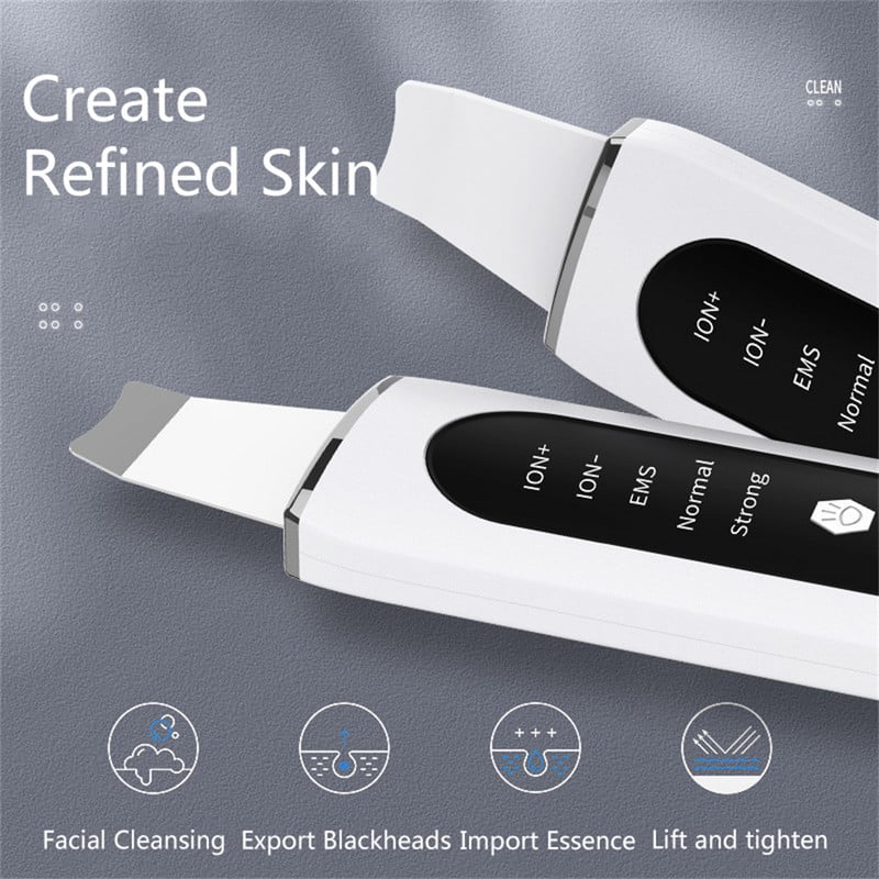 Ultrahangos Bőrradír Vibrációs Arc Spatula Mitesszer eltávolító Arclapát Tiszta Kavitáció Peeling Kavitációs Ion EMS Lift