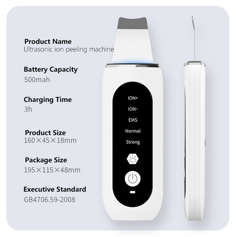 Ultrahangos Bőrradír Vibrációs Arc Spatula Mitesszer eltávolító Arclapát Tiszta Kavitáció Peeling Kavitációs Ion EMS Lift