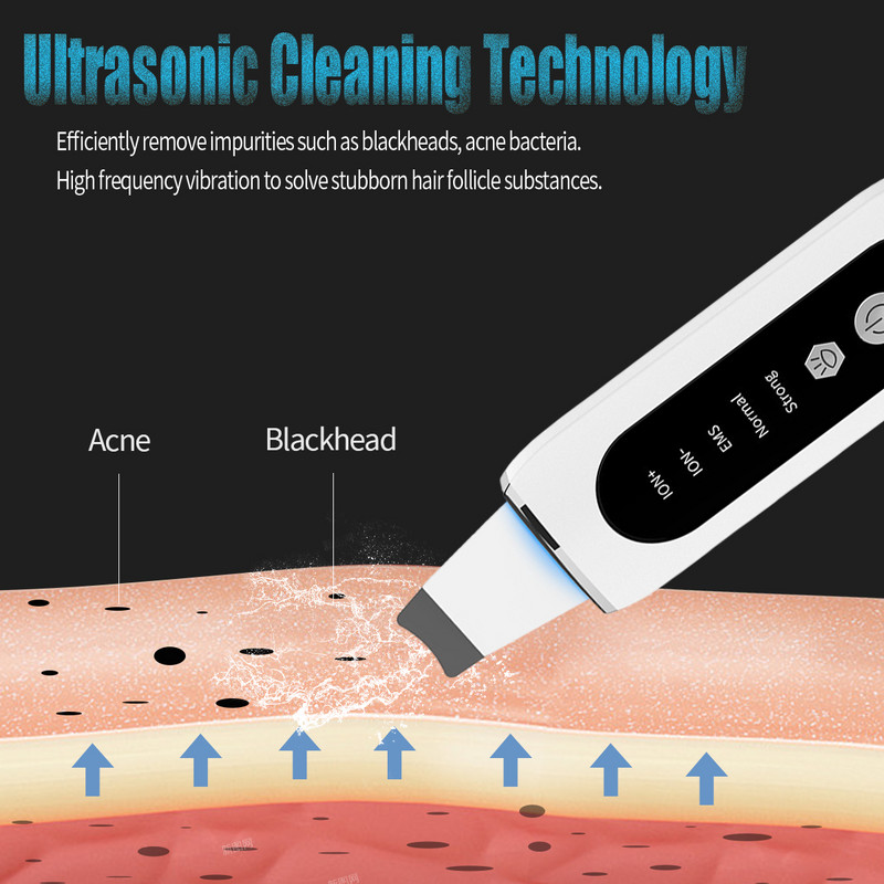 Ultrasonic Skin Scrubber Cleaner Face Care Πόροι Αφαίρεση σπυριών ακμής Φτυάρι Peeling προσώπου Σπάτουλα Μασάζ Όργανο ομορφιάς