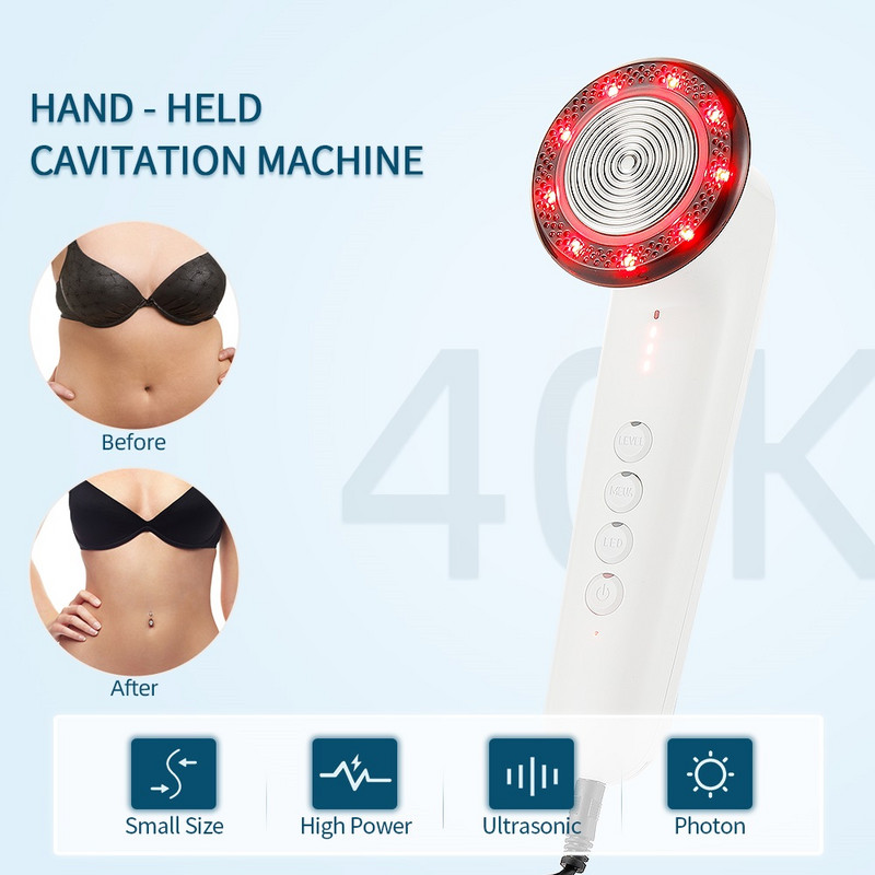 Ručni 40K kavitacijski ultrazvučni aparat za mršavljenje tijela, prijenosni uređaj za fotonsku terapiju u 6 boja za pomlađivanje kože
