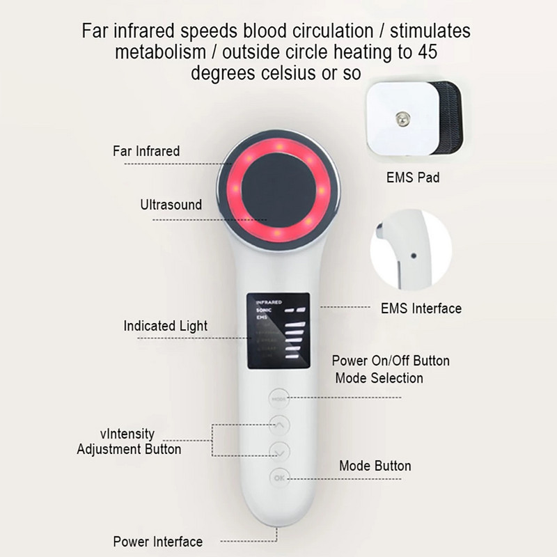 Dispozitiv de ardere a grăsimilor cu undă cu ultrasunete EMS cu vibrații 3-în-1 pentru terapie în infraroșu Instrument de strângere a pielii pentru slăbire anticelulită