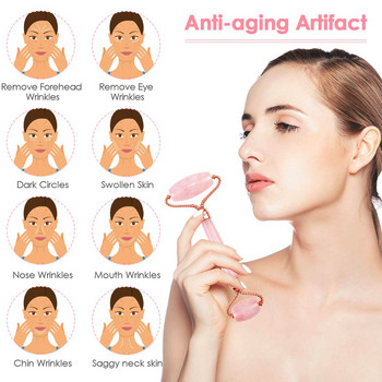 Γνήσιο σετ ρολού Jade & Gua Sha Ρολό προσώπου 100% Φυσικό Rose Quartz Face Massager Beauty Slimming Tools for Slimming Tools, for skin, eye, lack