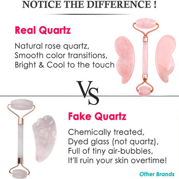 Γνήσιο σετ ρολού Jade & Gua Sha Ρολό προσώπου 100% Φυσικό Rose Quartz Face Massager Beauty Slimming Tools for Slimming Tools, for skin, eye, lack