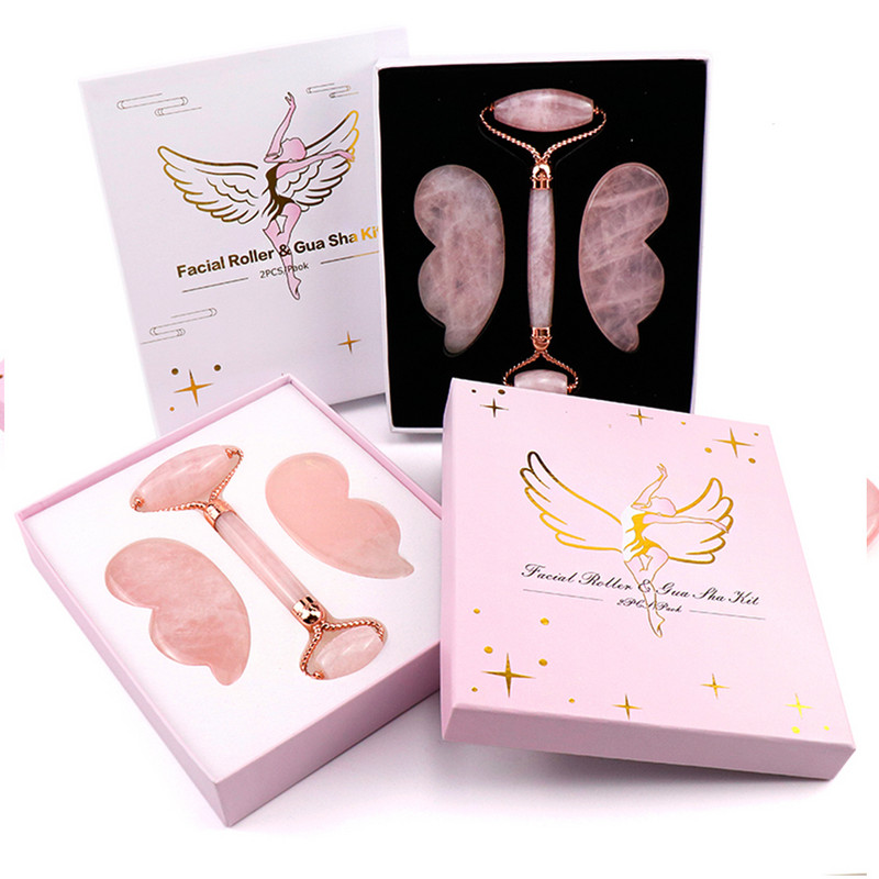 Eredeti Jade Roller & Gua Sha Set Archenger 100%-ban természetes Rózsakvarc Arcmasszírozó Szépségkarcsúsító eszközök bőrre, szemre, nyakra