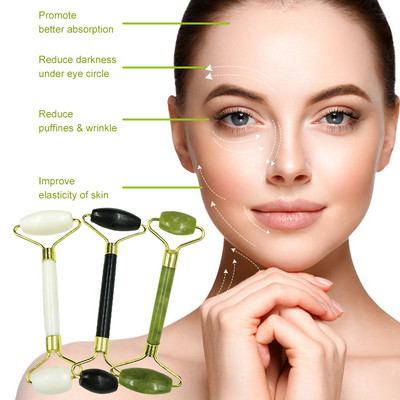 Rolă de masaj facial Bolder de jad cu cap dublu pentru masaj facial Rolă de jad Racletă Guasha pentru masaj pentru slăbire facială Lifting facial